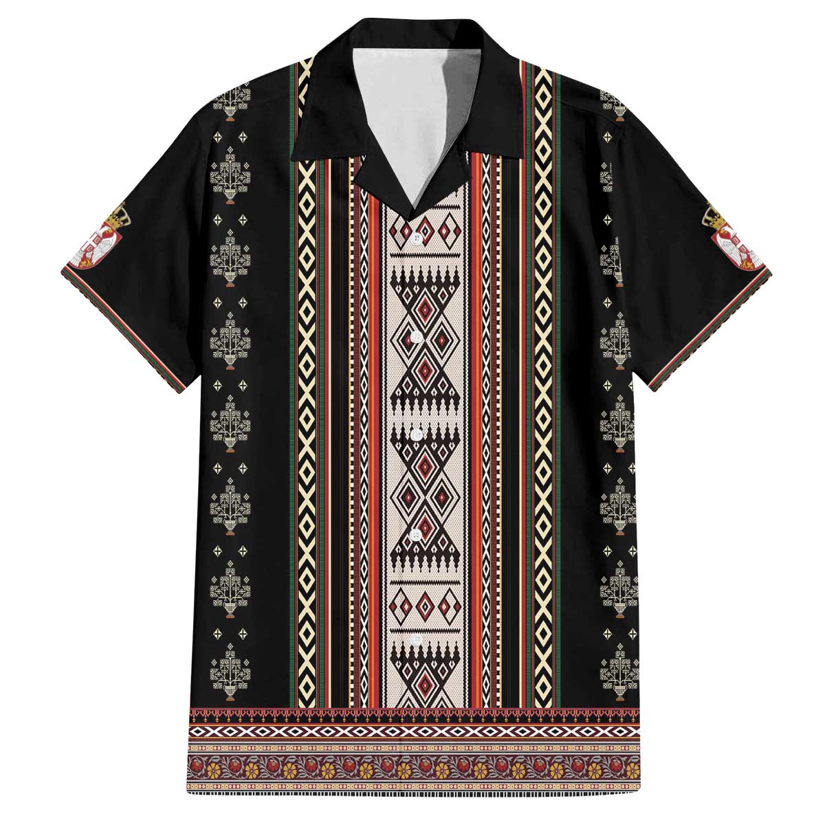 Serbia Folk Pattern Family Matching Off The Shoulder Long Sleeve Dress and Hawaiian Shirt God of Justice - Wonder Print Shop