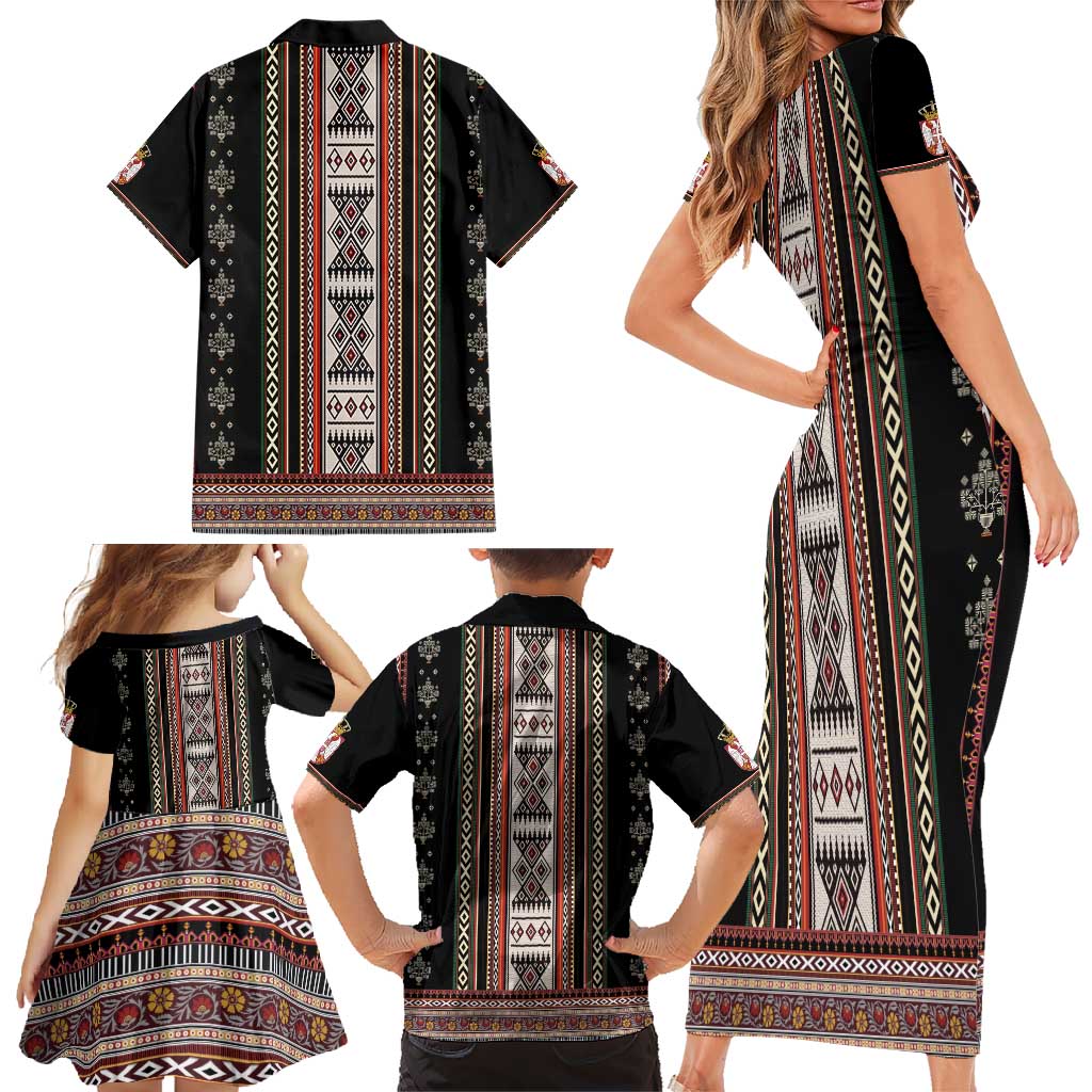 Serbia Folk Pattern Family Matching Short Sleeve Bodycon Dress and Hawaiian Shirt God of Justice - Wonder Print Shop