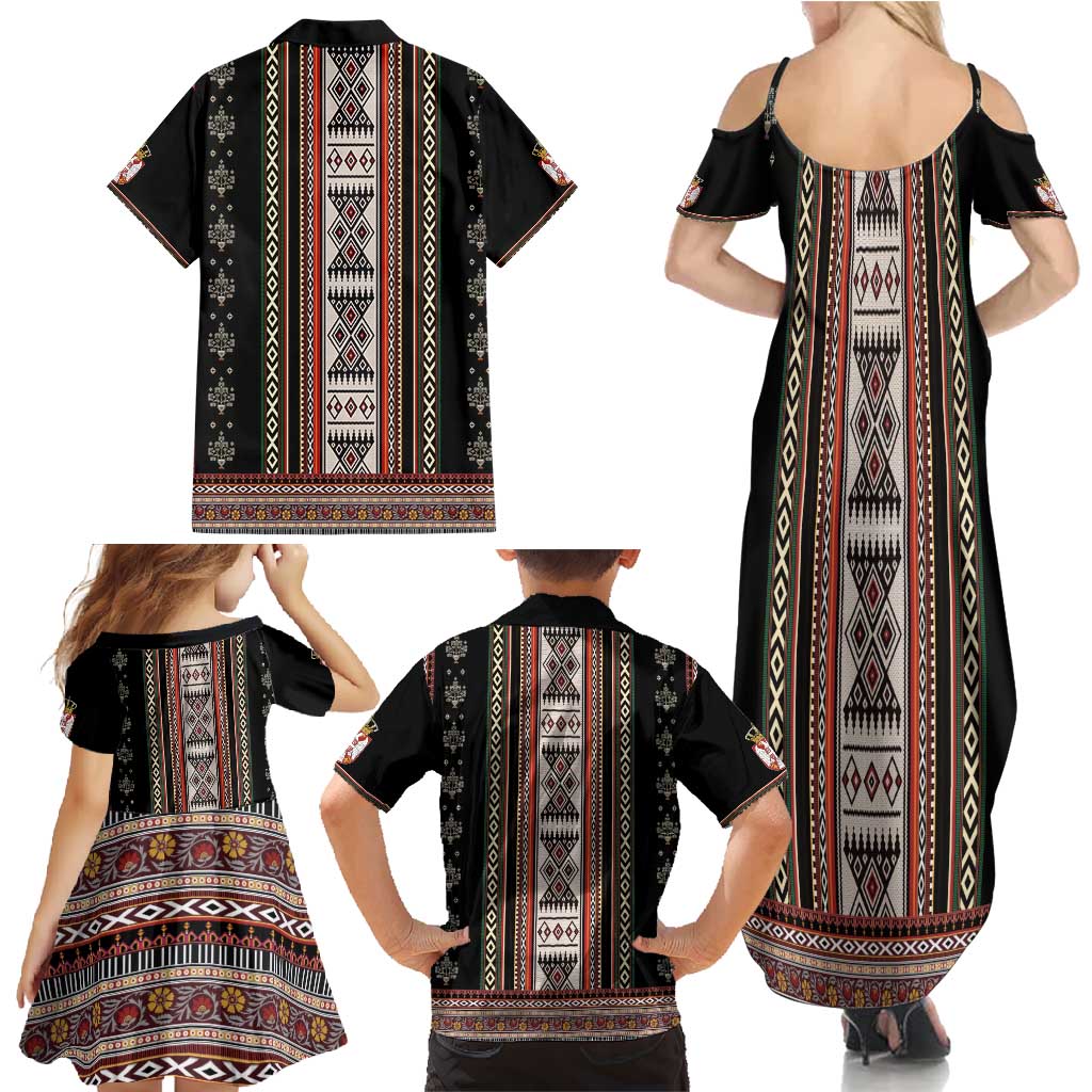 Serbia Folk Pattern Family Matching Summer Maxi Dress and Hawaiian Shirt God of Justice - Wonder Print Shop