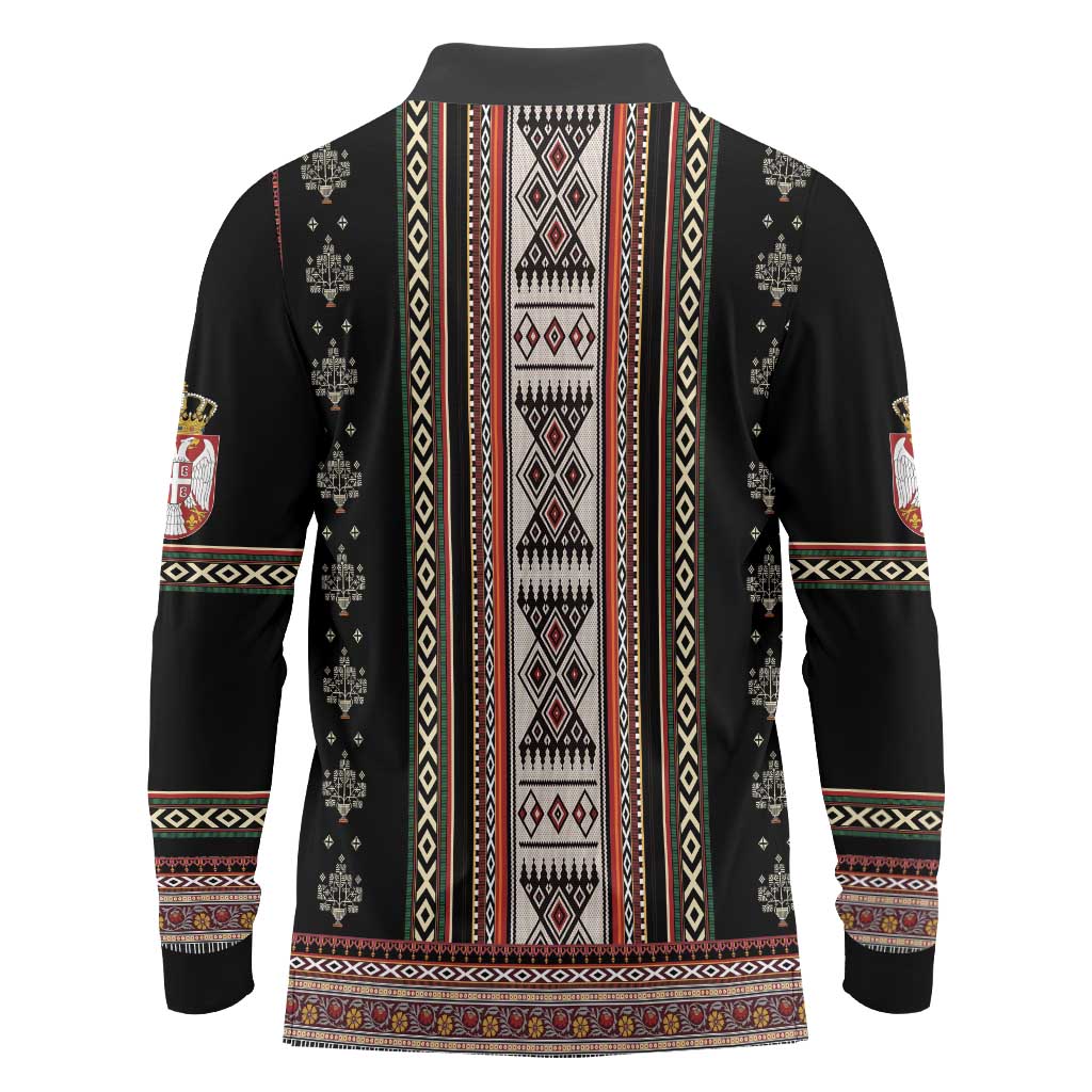 Serbia Folk Pattern Long Sleeve Polo Shirt God of Justice - Wonder Print Shop