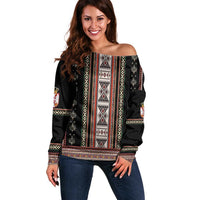 Serbia Folk Pattern Off Shoulder Sweater God of Justice - Wonder Print Shop