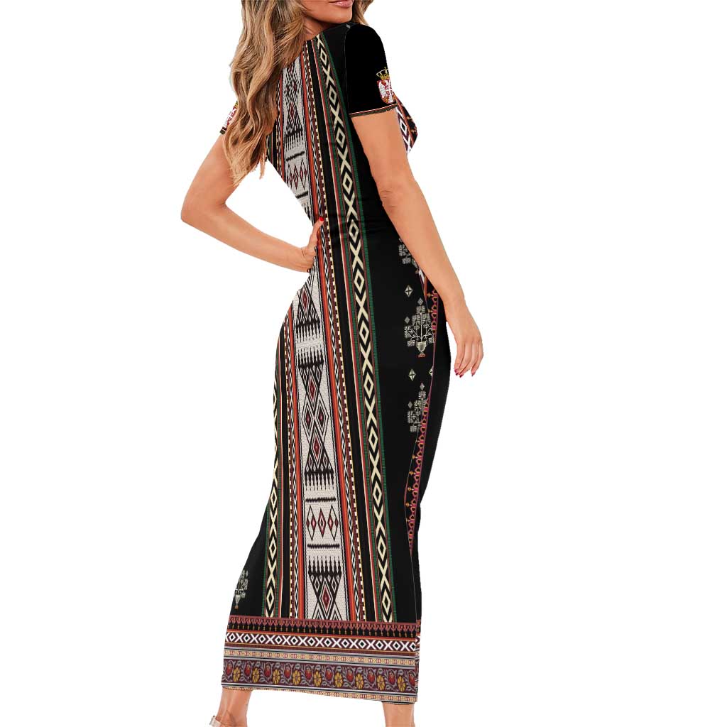 Serbia Folk Pattern Short Sleeve Bodycon Dress God of Justice - Wonder Print Shop