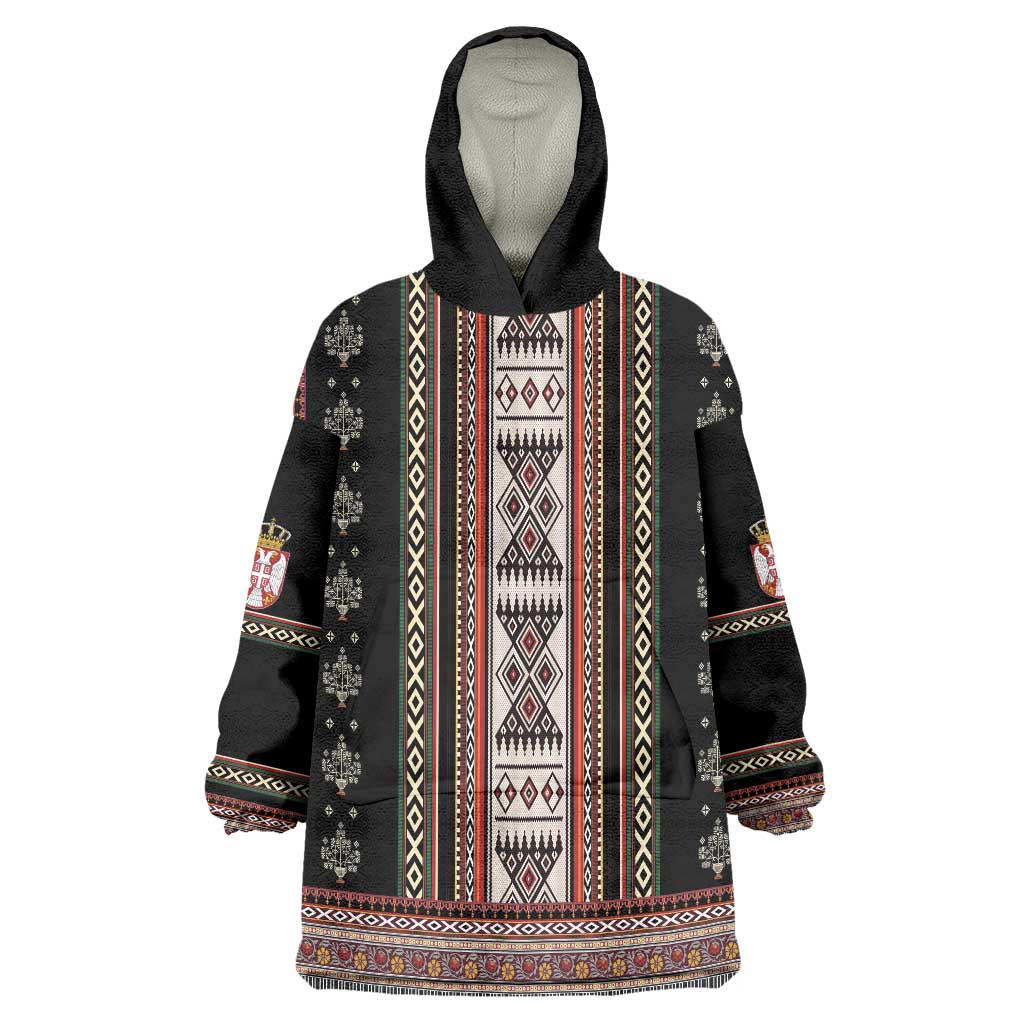 Serbia Folk Pattern Wearable Blanket Hoodie God of Justice - Wonder Print Shop