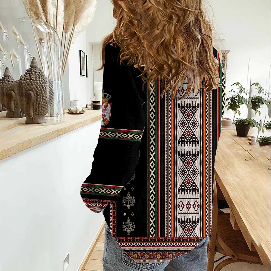 Serbia Folk Pattern Women Casual Shirt God of Justice - Wonder Print Shop