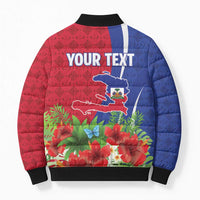 Personalized Afro-Haitians Tropical Bomber Puffer Jacket Fleur-De-Lis Veves Motif - Wonder Print Shop