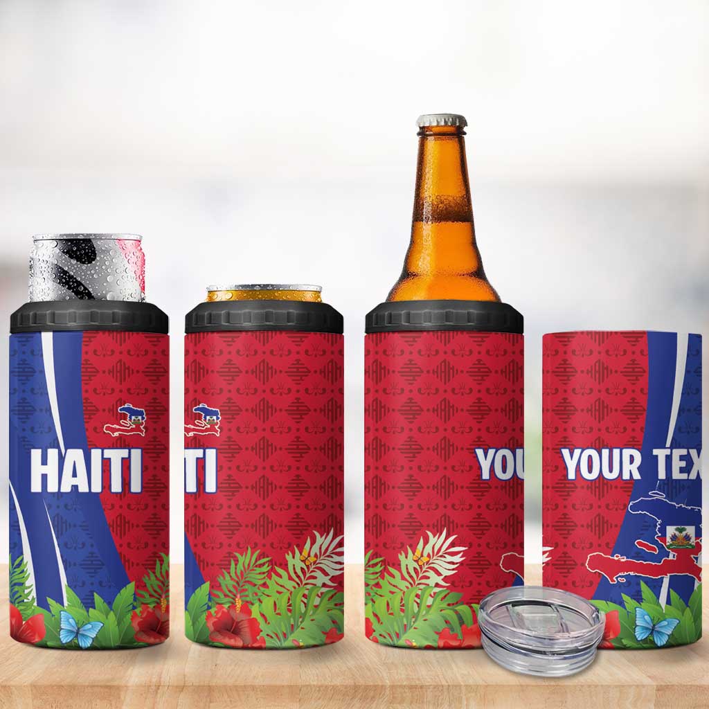Personalized Afro-Haitians Tropical 4 in 1 Can Cooler Tumbler Fleur-De-Lis Veves Motif - Wonder Print Shop