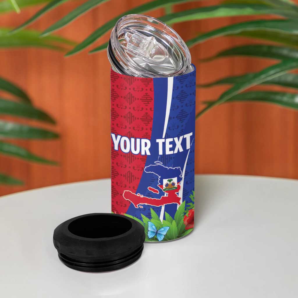 Personalized Afro-Haitians Tropical 4 in 1 Can Cooler Tumbler Fleur-De-Lis Veves Motif - Wonder Print Shop