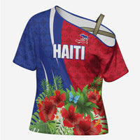 Personalized Afro-Haitians Tropical Cross Shoulder Shirt Fleur-De-Lis Veves Motif - Wonder Print Shop