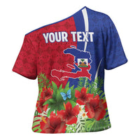 Personalized Afro-Haitians Tropical Cross Shoulder Shirt Fleur-De-Lis Veves Motif - Wonder Print Shop