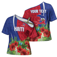 Personalized Afro-Haitians Tropical Cross Shoulder Shirt Fleur-De-Lis Veves Motif - Wonder Print Shop