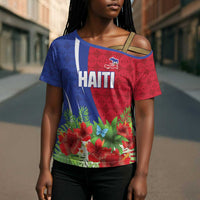 Personalized Afro-Haitians Tropical Cross Shoulder Shirt Fleur-De-Lis Veves Motif - Wonder Print Shop