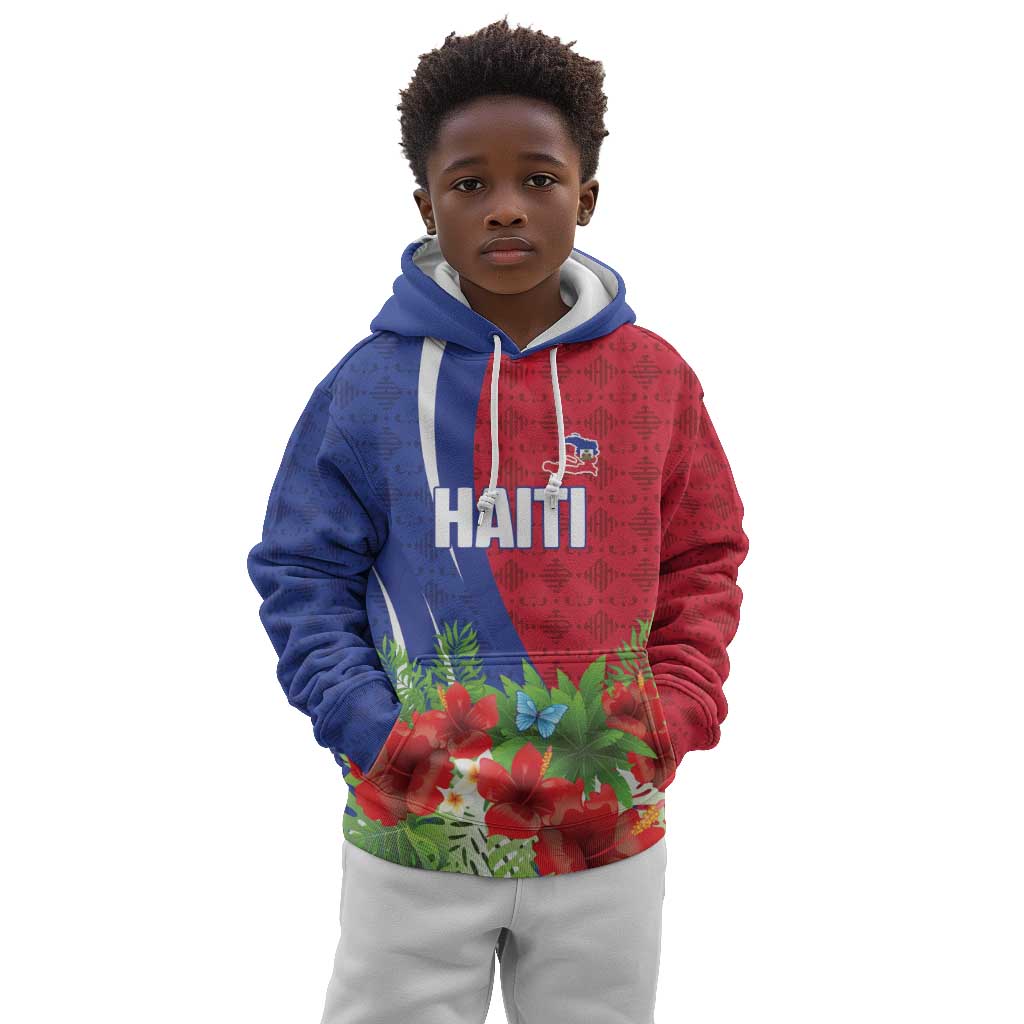 Personalized Afro-Haitians Tropical Kid Hoodie Fleur-De-Lis Veves Motif - Wonder Print Shop