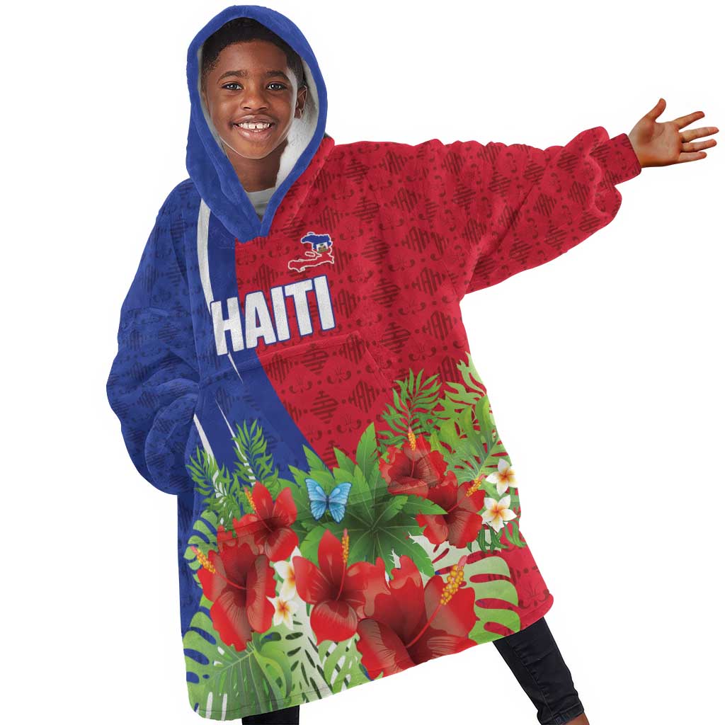 Personalized Afro-Haitians Tropical Kid Wearable Blanket Hoodie Fleur-De-Lis Veves Motif - Wonder Print Shop