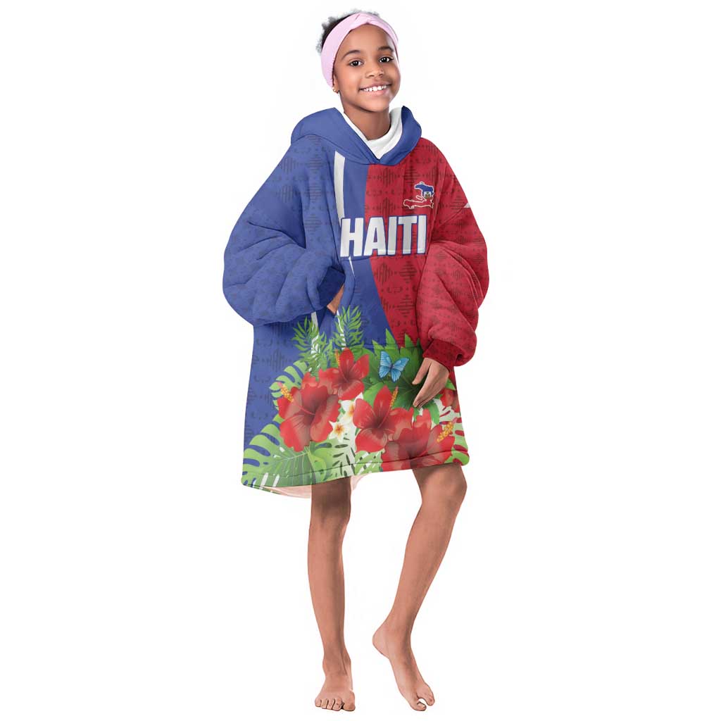 Personalized Afro-Haitians Tropical Kid Wearable Blanket Hoodie Fleur-De-Lis Veves Motif - Wonder Print Shop