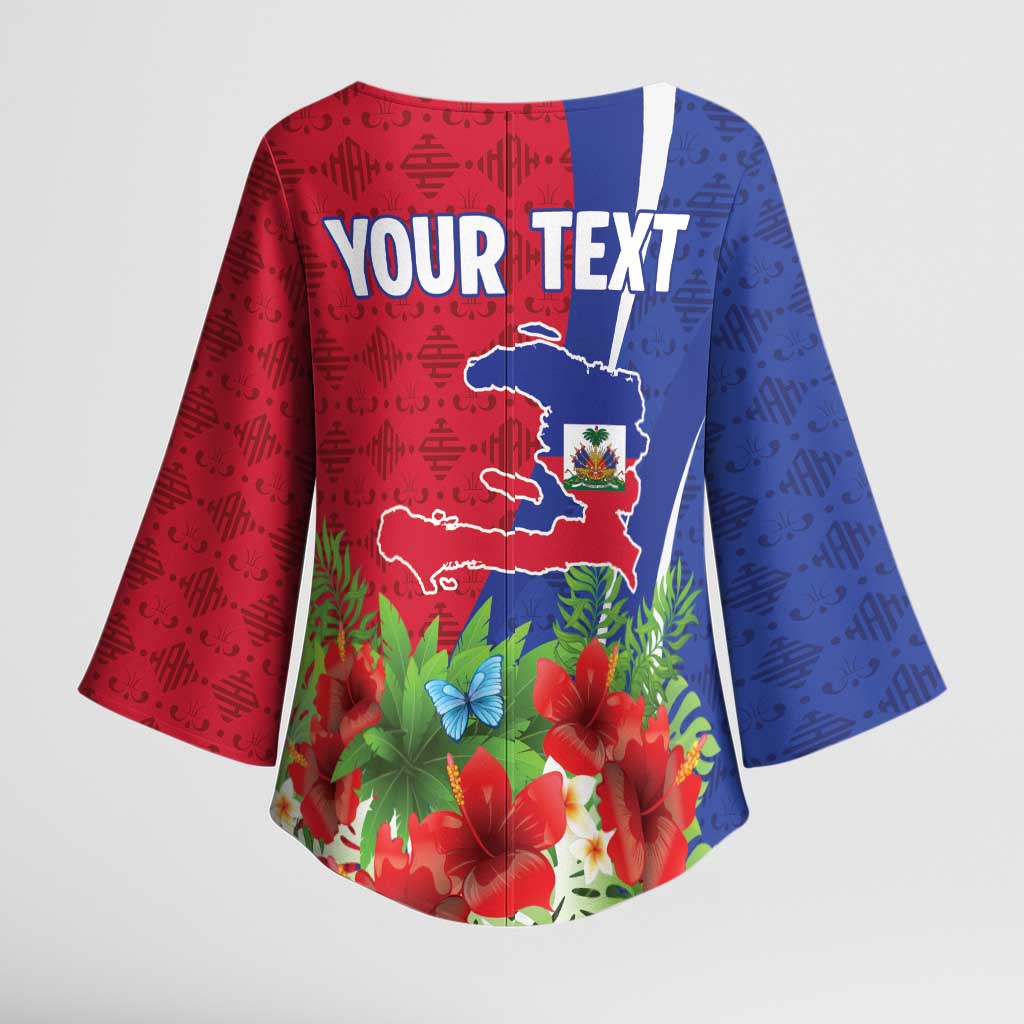 Personalized Afro-Haitians Tropical Kimono Sleeve Blouse Fleur-De-Lis Veves Motif - Wonder Print Shop