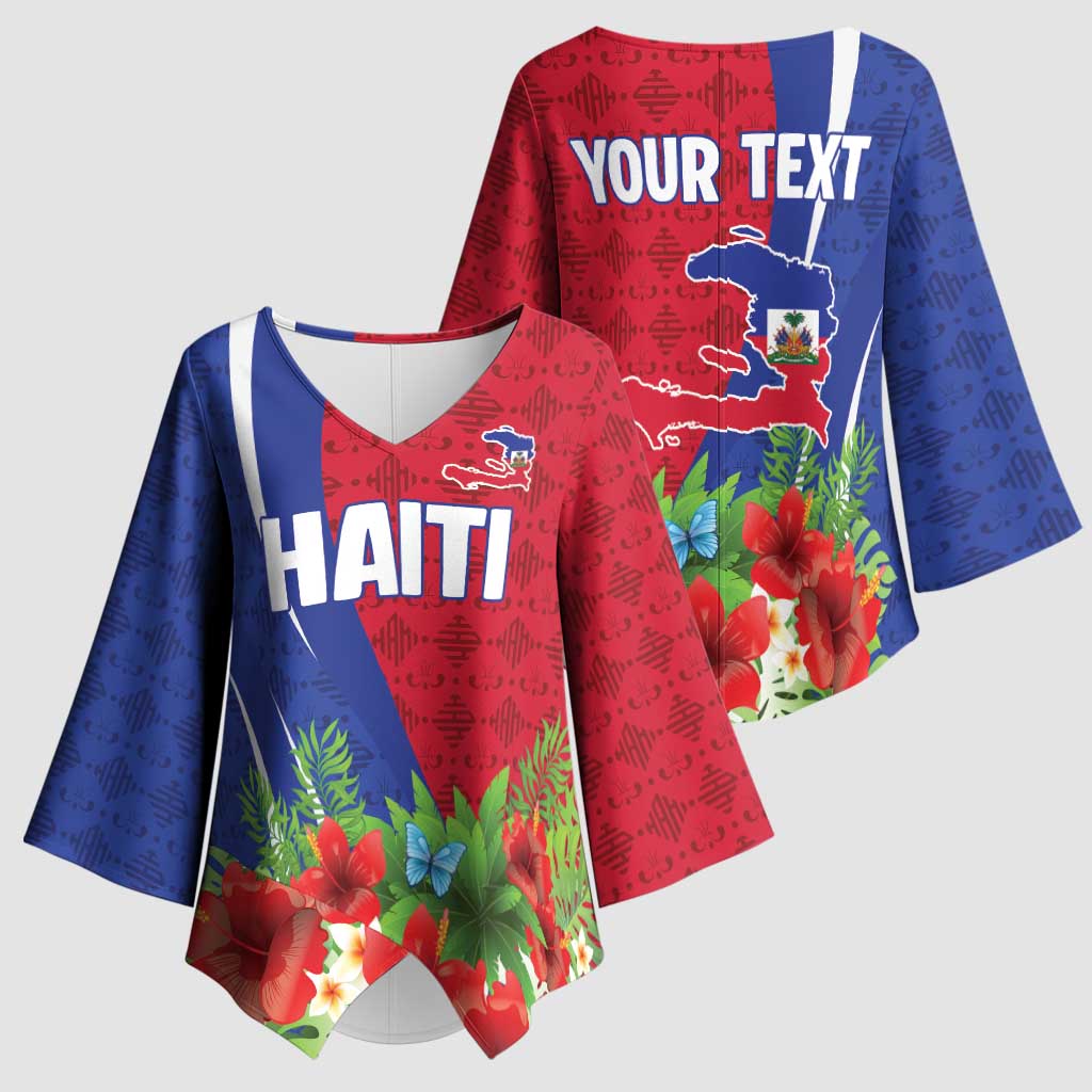 Personalized Afro-Haitians Tropical Kimono Sleeve Blouse Fleur-De-Lis Veves Motif - Wonder Print Shop