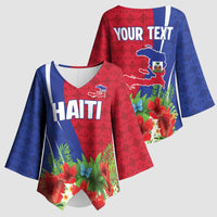 Personalized Afro-Haitians Tropical Kimono Sleeve Blouse Fleur-De-Lis Veves Motif - Wonder Print Shop