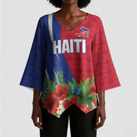 Personalized Afro-Haitians Tropical Kimono Sleeve Blouse Fleur-De-Lis Veves Motif - Wonder Print Shop