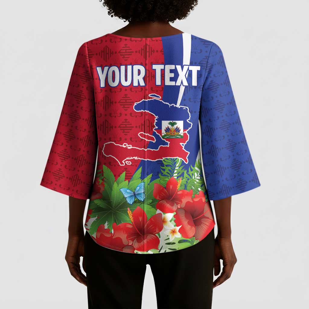 Personalized Afro-Haitians Tropical Kimono Sleeve Blouse Fleur-De-Lis Veves Motif - Wonder Print Shop