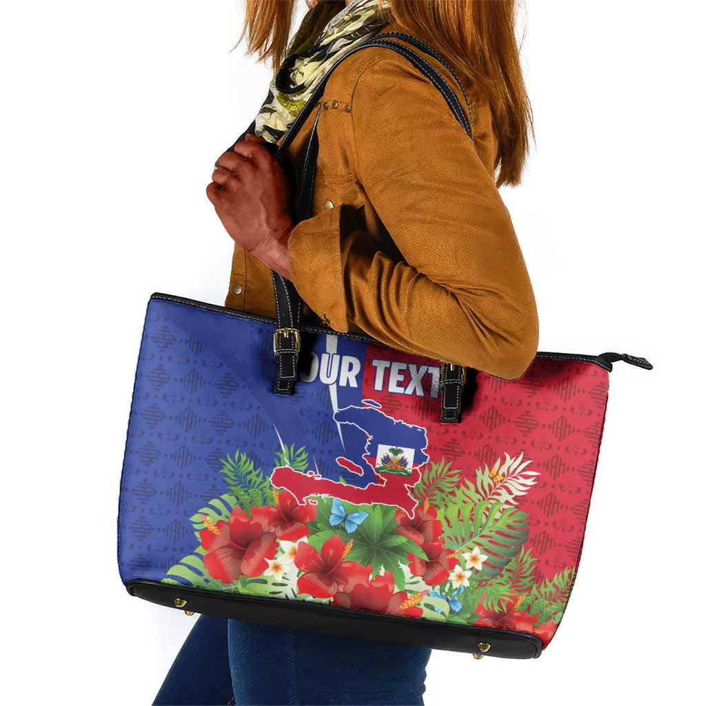 Personalized Afro-Haitians Tropical Leather Tote Bag Fleur-De-Lis Veves Motif - Wonder Print Shop