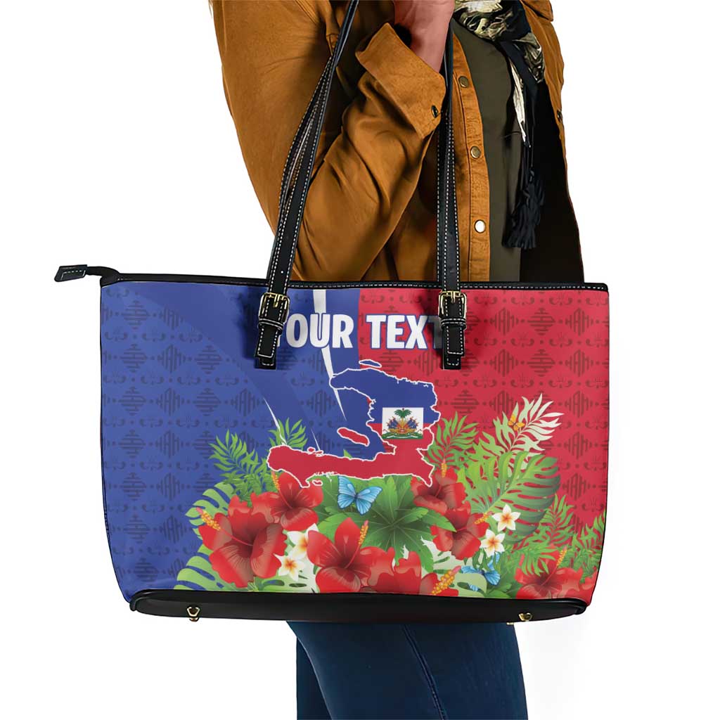 Personalized Afro-Haitians Tropical Leather Tote Bag Fleur-De-Lis Veves Motif - Wonder Print Shop