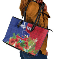 Personalized Afro-Haitians Tropical Leather Tote Bag Fleur-De-Lis Veves Motif - Wonder Print Shop