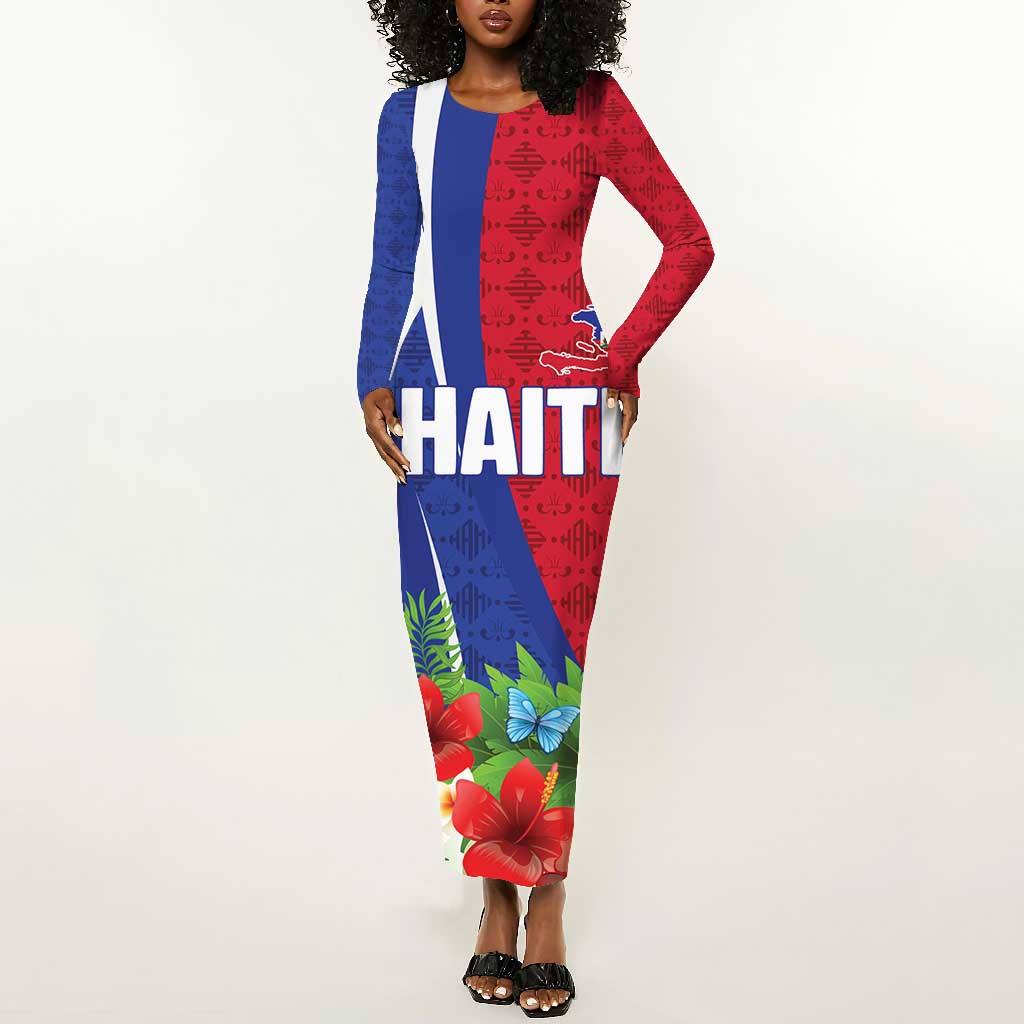 Personalized Afro-Haitians Tropical Long Sleeve Bodycon Dress Fleur-De-Lis Veves Motif - Wonder Print Shop