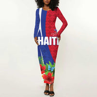 Personalized Afro-Haitians Tropical Long Sleeve Bodycon Dress Fleur-De-Lis Veves Motif - Wonder Print Shop
