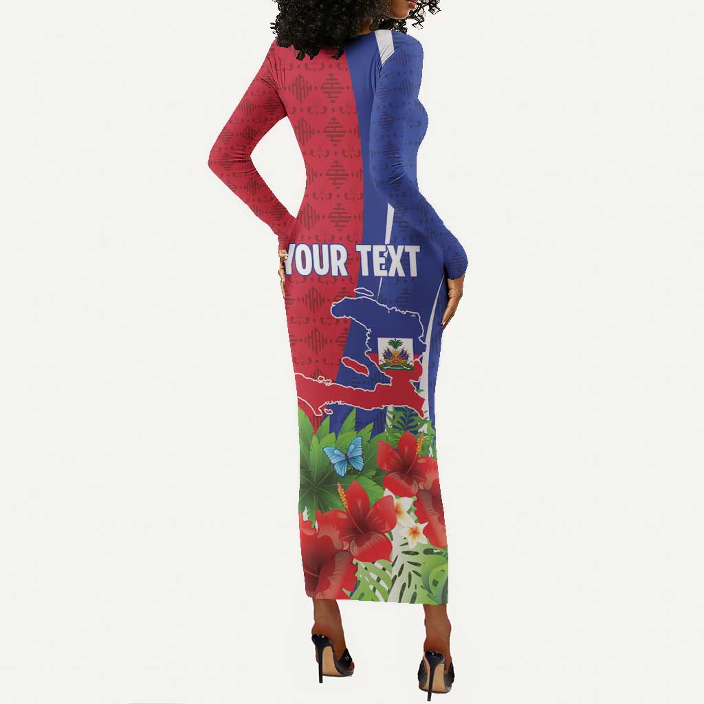 Personalized Afro-Haitians Tropical Long Sleeve Bodycon Dress Fleur-De-Lis Veves Motif - Wonder Print Shop