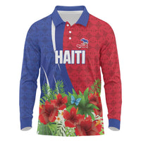 Personalized Afro-Haitians Tropical Long Sleeve Polo Shirt Fleur-De-Lis Veves Motif - Wonder Print Shop
