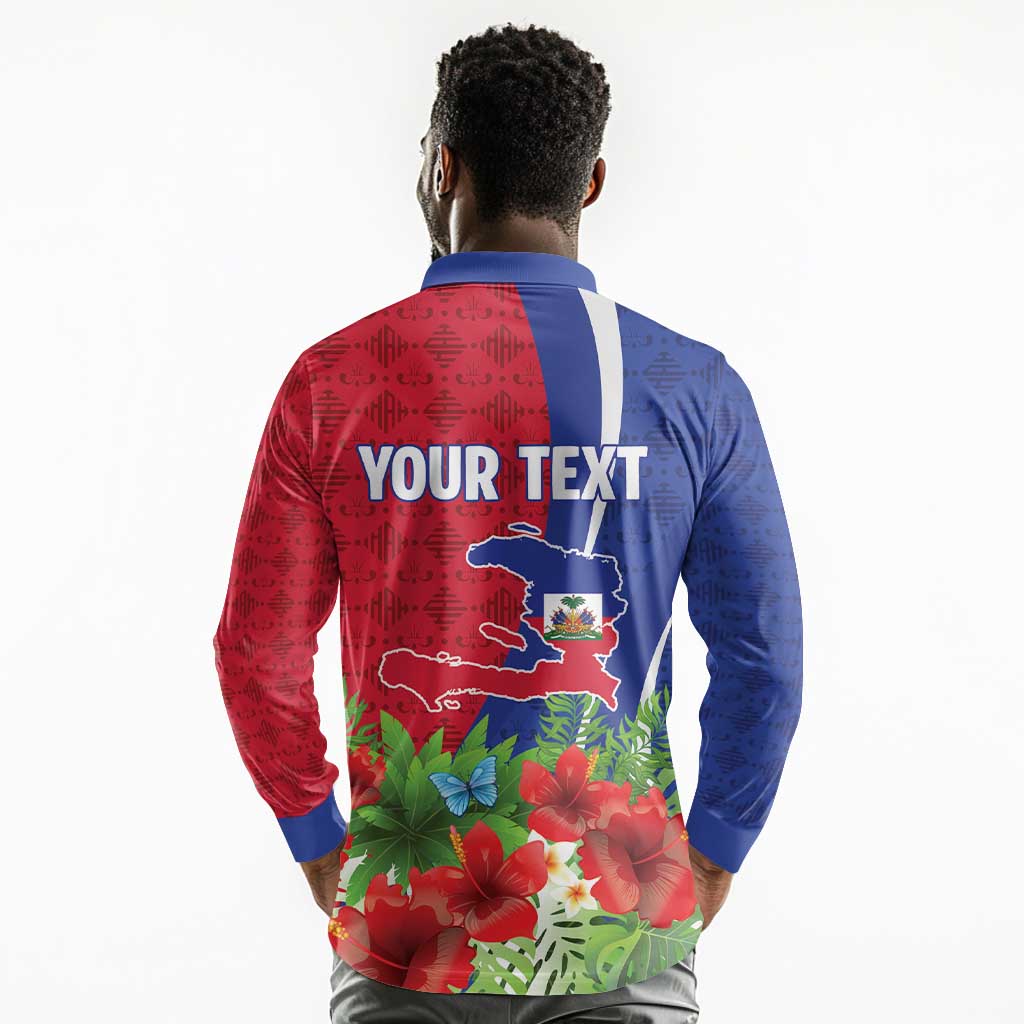 Personalized Afro-Haitians Tropical Long Sleeve Polo Shirt Fleur-De-Lis Veves Motif - Wonder Print Shop