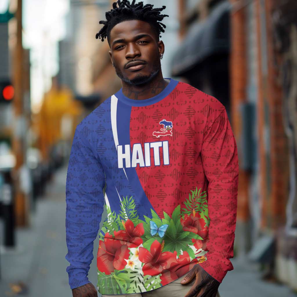 Personalized Afro-Haitians Tropical Long Sleeve Shirt Fleur-De-Lis Veves Motif - Wonder Print Shop