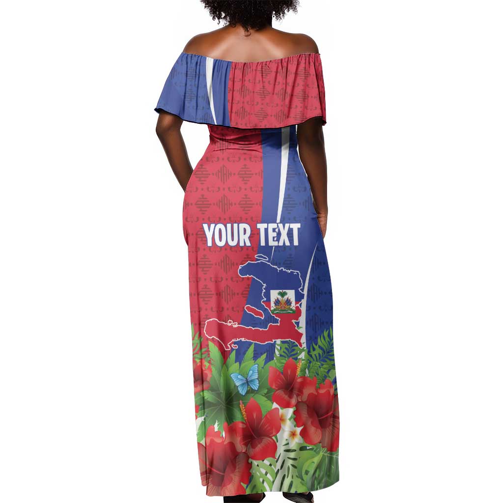 Personalized Afro-Haitians Tropical Off Shoulder Maxi Dress Fleur-De-Lis Veves Motif - Wonder Print Shop