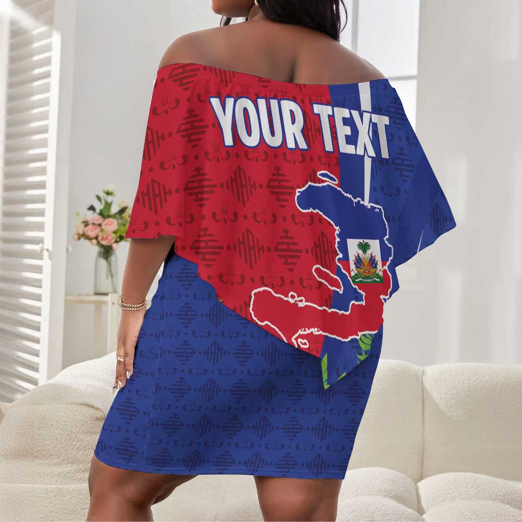 Personalized Afro-Haitians Tropical Off Shoulder Short Dress Fleur-De-Lis Veves Motif - Wonder Print Shop