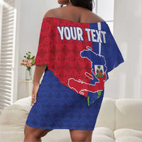 Personalized Afro-Haitians Tropical Off Shoulder Short Dress Fleur-De-Lis Veves Motif - Wonder Print Shop