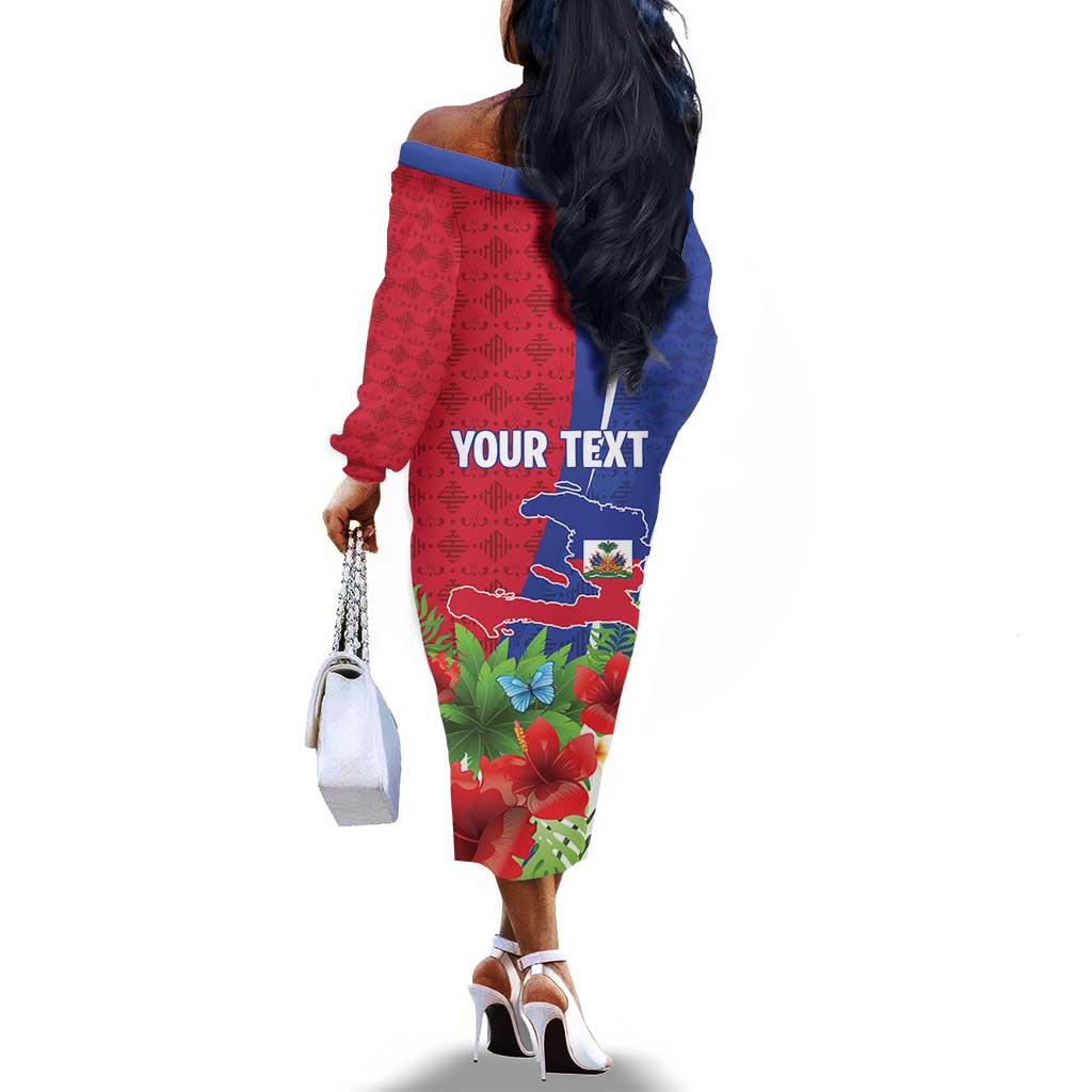 Personalized Afro-Haitians Tropical Off The Shoulder Long Sleeve Dress Fleur-De-Lis Veves Motif - Wonder Print Shop