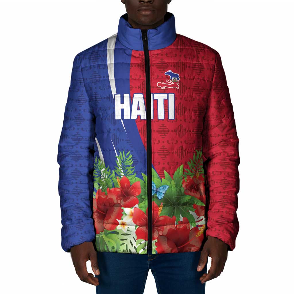 Personalized Afro-Haitians Tropical Padded Jacket Fleur-De-Lis Veves Motif - Wonder Print Shop