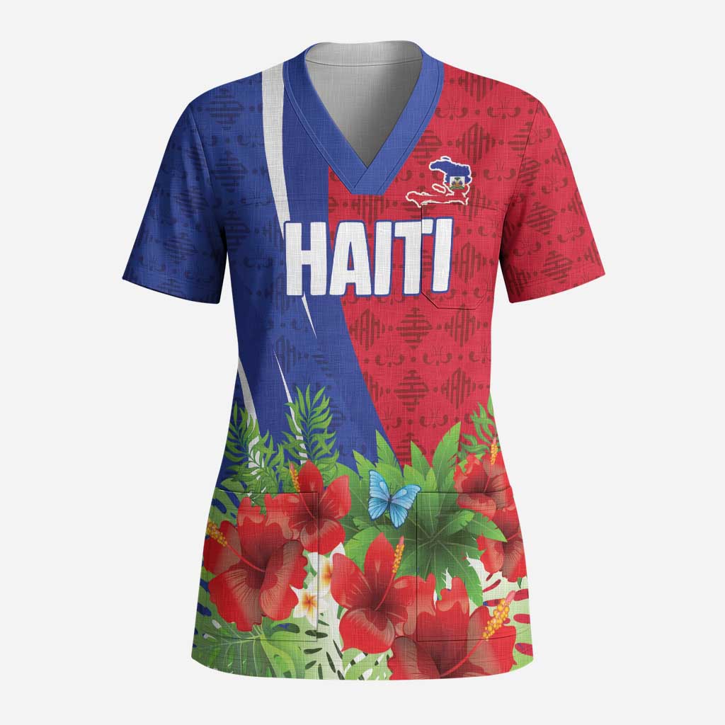 Personalized Afro-Haitians Tropical Scrub Top Fleur-De-Lis Veves Motif - Wonder Print Shop