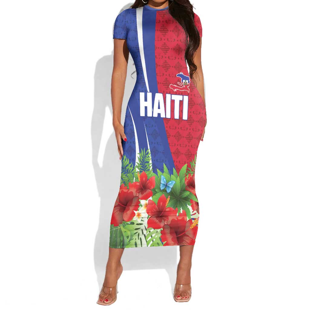 Personalized Afro-Haitians Tropical Short Sleeve Bodycon Dress Fleur-De-Lis Veves Motif LT18