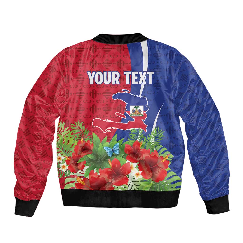 Personalized Afro-Haitians Tropical Sleeve Zip Bomber Jacket Fleur-De-Lis Veves Motif - Wonder Print Shop