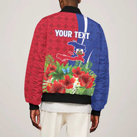 Personalized Afro-Haitians Tropical Sleeve Zip Bomber Jacket Fleur-De-Lis Veves Motif - Wonder Print Shop