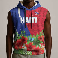 Personalized Afro-Haitians Tropical Sleeveless Hoodie Fleur-De-Lis Veves Motif - Wonder Print Shop