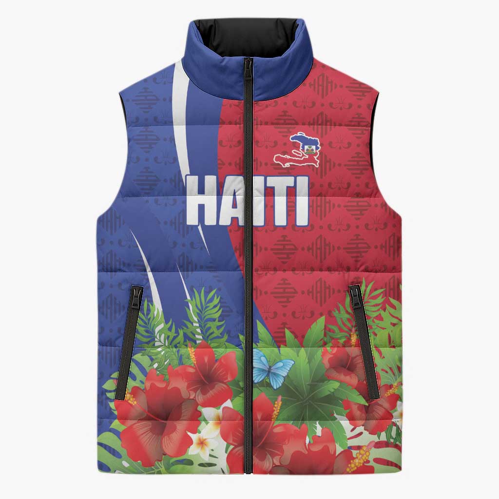 Personalized Afro-Haitians Tropical Sleeveless Puffer Jacket Fleur-De-Lis Veves Motif - Wonder Print Shop