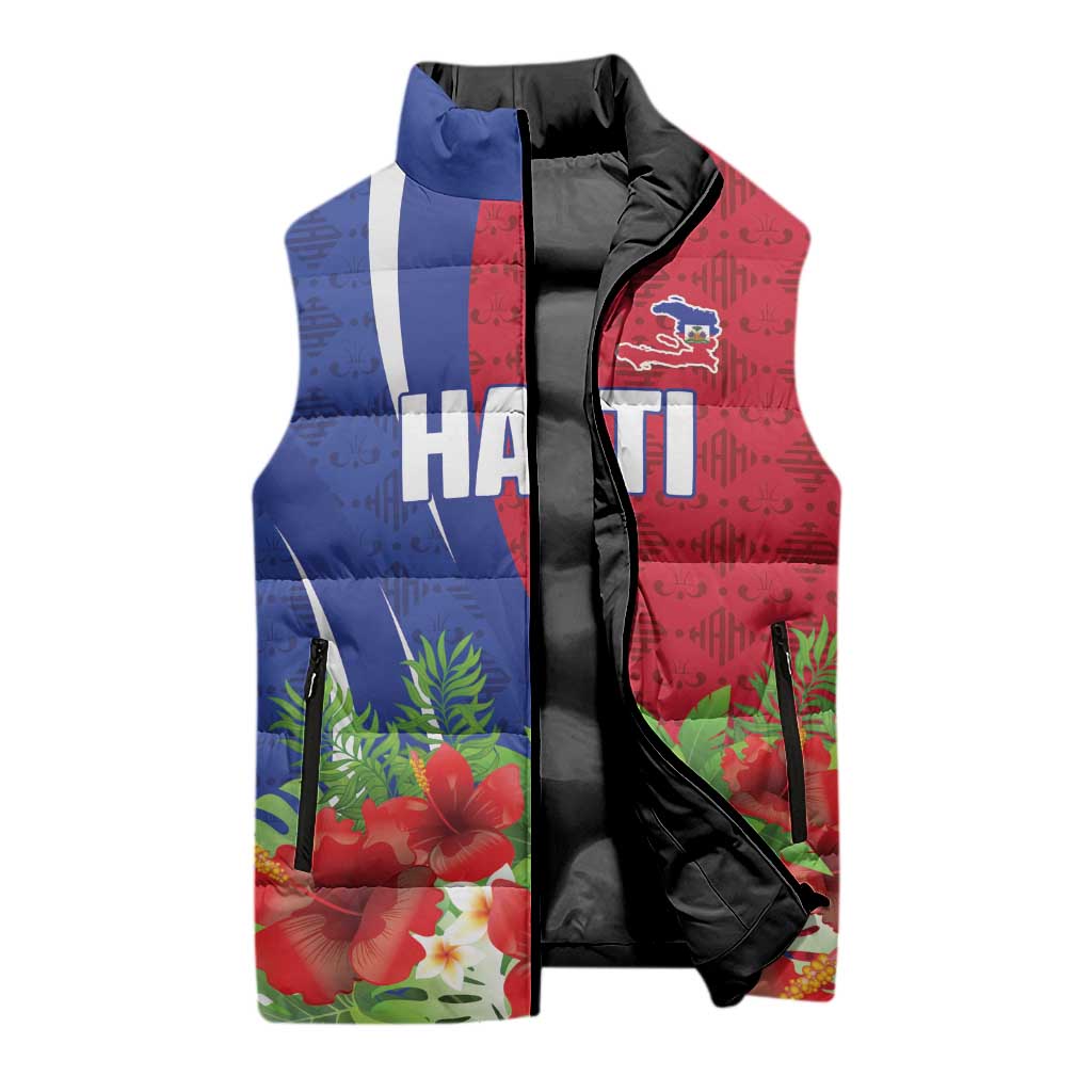 Personalized Afro-Haitians Tropical Sleeveless Puffer Jacket Fleur-De-Lis Veves Motif - Wonder Print Shop