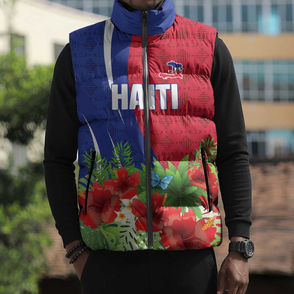 Personalized Afro-Haitians Tropical Sleeveless Puffer Jacket Fleur-De-Lis Veves Motif - Wonder Print Shop
