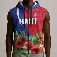Personalized Afro-Haitians Tropical Sleeveless Zip Hoodie Fleur-De-Lis Veves Motif - Wonder Print Shop