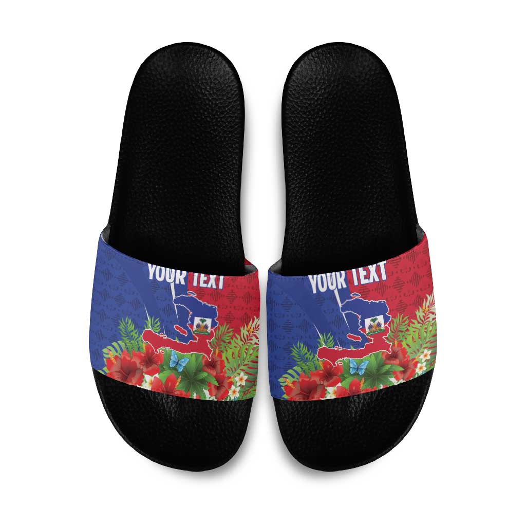 Personalized Afro-Haitians Tropical Slide Sandals Fleur-De-Lis Veves Motif - Wonder Print Shop