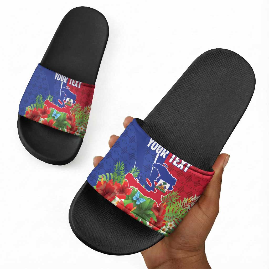 Personalized Afro-Haitians Tropical Slide Sandals Fleur-De-Lis Veves Motif - Wonder Print Shop