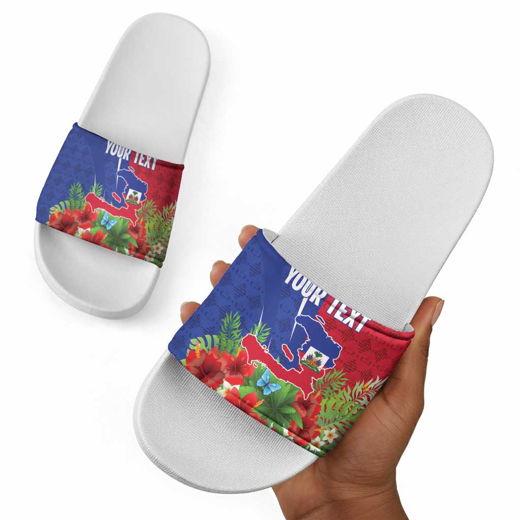 Personalized Afro-Haitians Tropical Slide Sandals Fleur-De-Lis Veves Motif - Wonder Print Shop