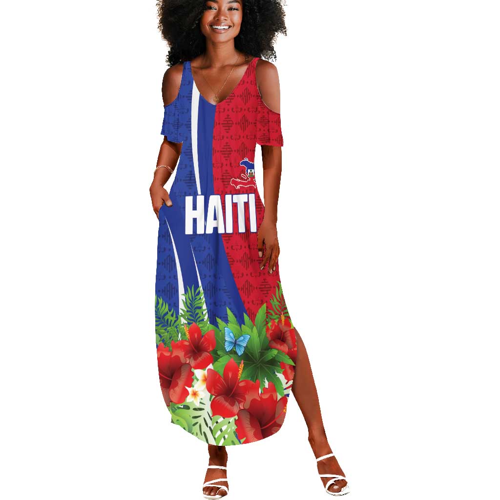 Personalized Afro-Haitians Tropical Summer Maxi Dress Fleur-De-Lis Veves Motif LT18